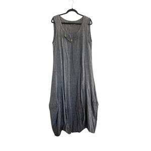 LUUKAA Linen XL Lagenlook Balloon Dress Pockets Gray Black Baggy